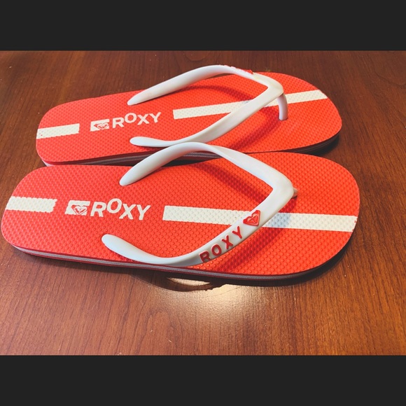 Roxy Y2K California beach Roxy red & white flip flop sandals red heart logo US 7 - Picture 1 of 4
